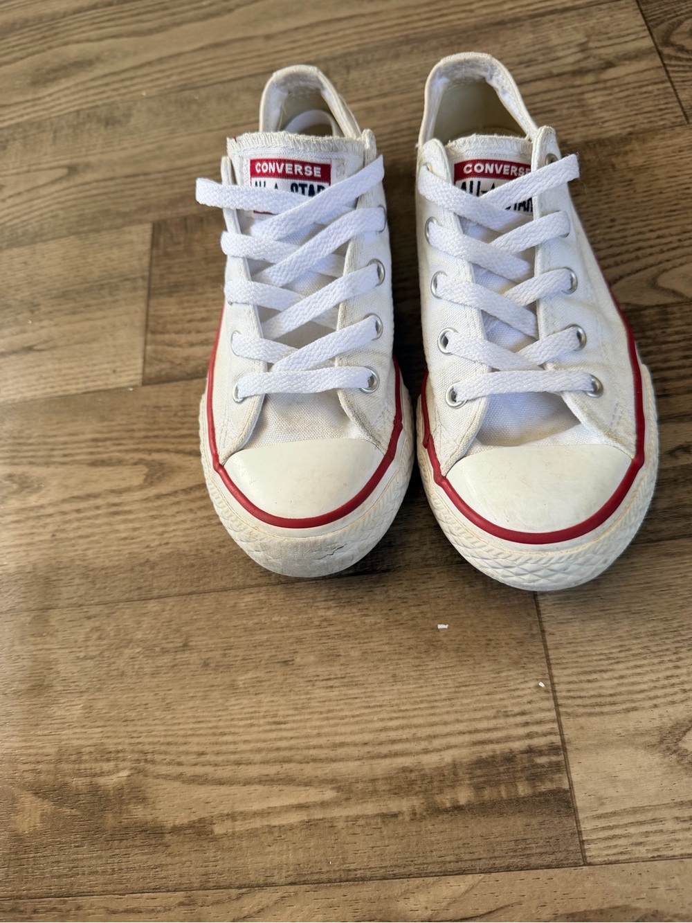Kids Converse White Low Top Sneakers with Red Accent